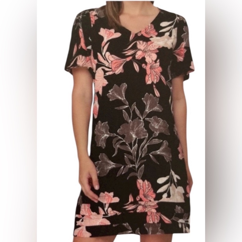 Nicole Miller Black and Orange Floral Midi Dress Size:M